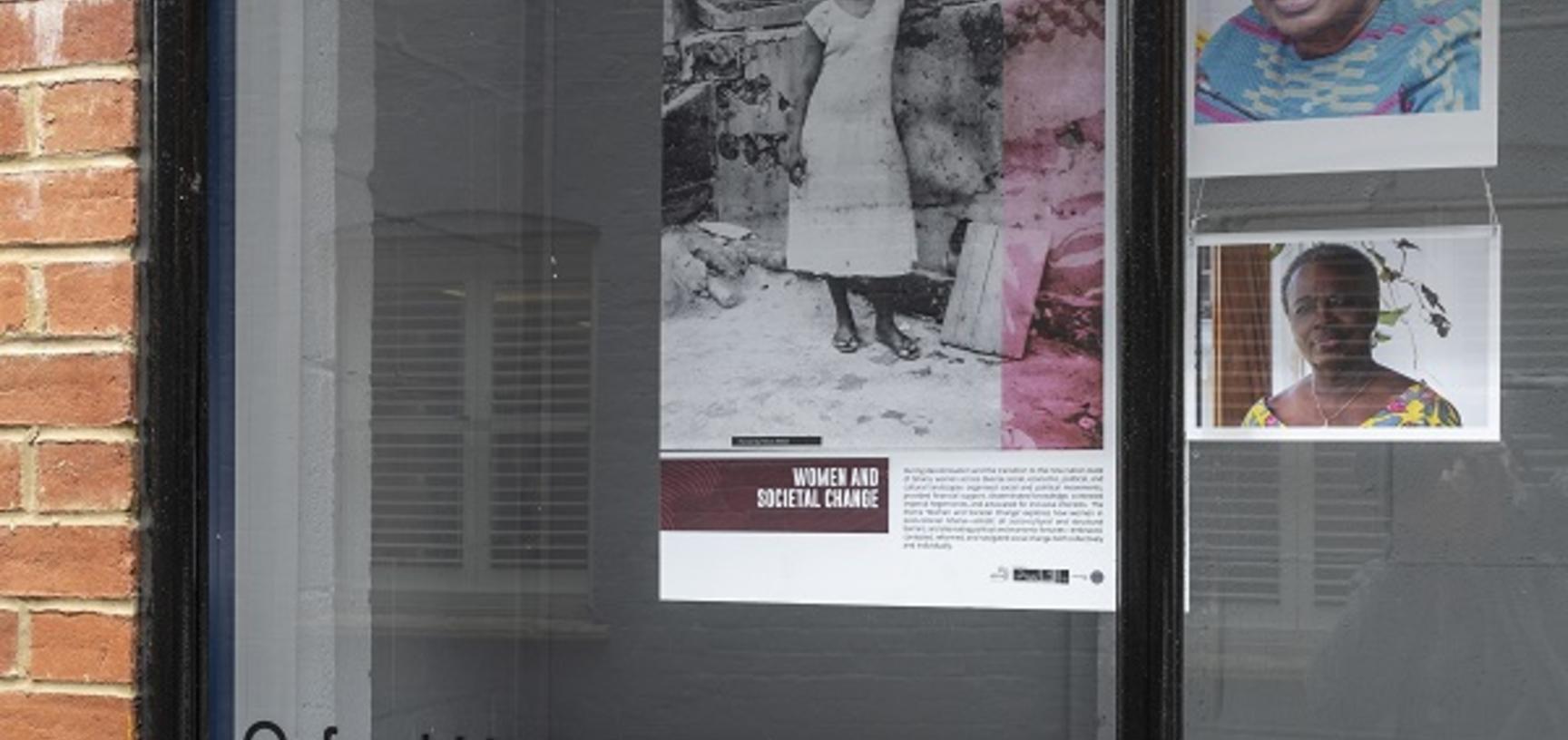 Window display featuring posters