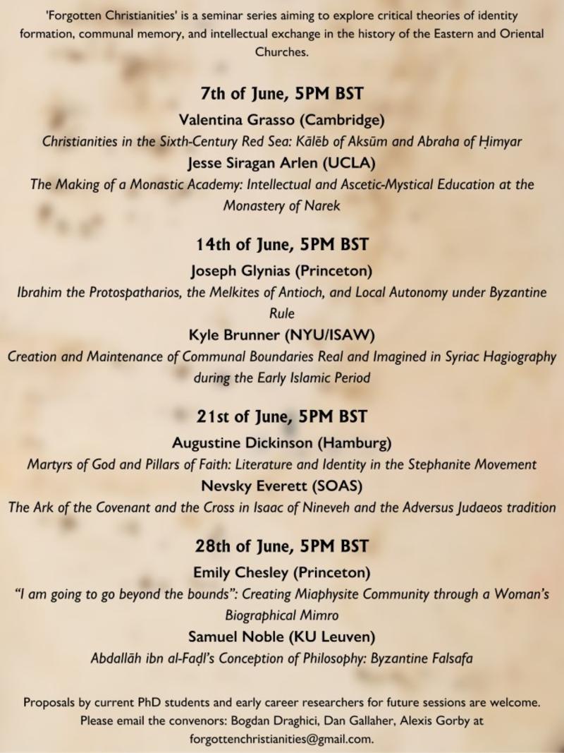 forgotten christianities seminar series schedule