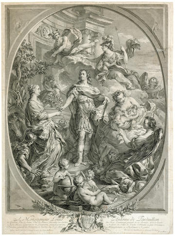 etching of Louis xv in triumph
