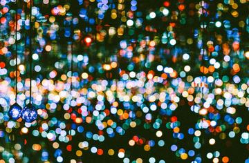 Picture of rain soaked colorful christmas lights