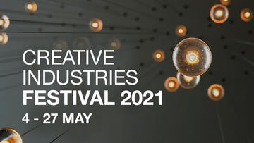 Creative Industries Festival logo showing a series of lights on strings and the festival dates, 24-27 May